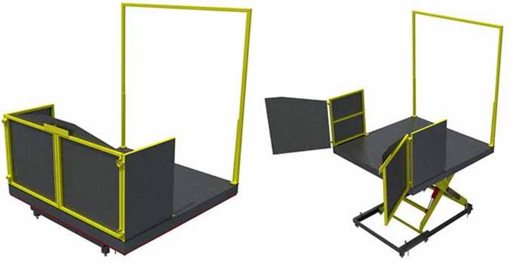 Lifting table with two-leaf platform door