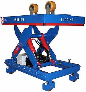 Mobile lifting table with rail trolley