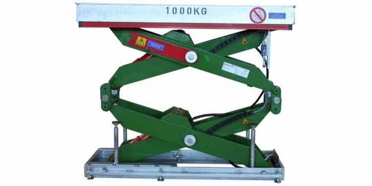 Side view of the double scissor lift table